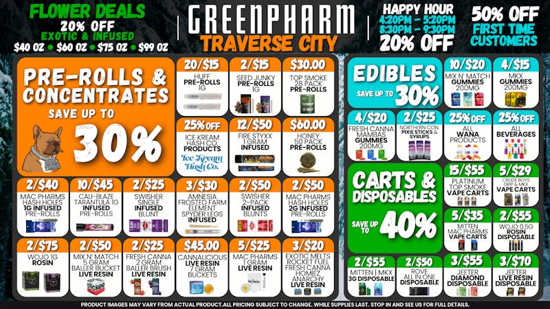 Green Pharm - Traverse City - Recreational & Medical NEW YEAR - NEW DEALS - NEW PRODUCTS !!!!!!!!