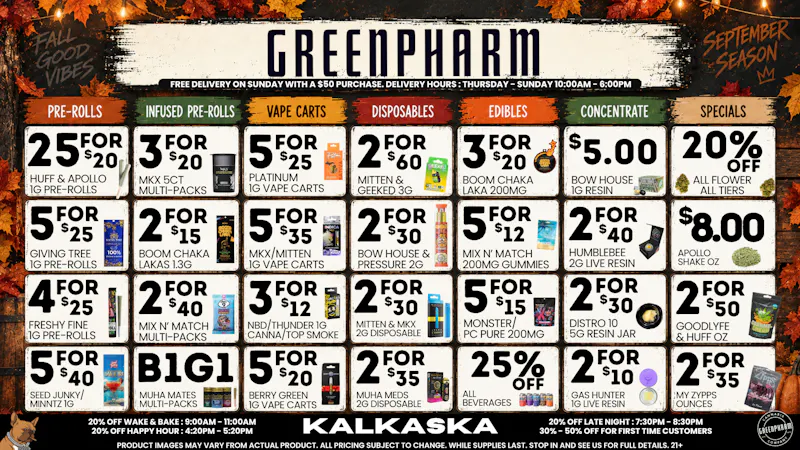 Green Pharm - Kalkaska - Recreational & Medical Autumn deals and pumpkins please🍂🍂🍂🍂