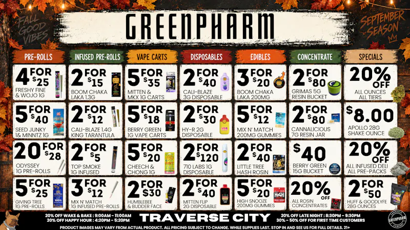 Green Pharm - Traverse City - Recreational & Medical Autumn deals and pumpkins please🍂🍂🍂🍂