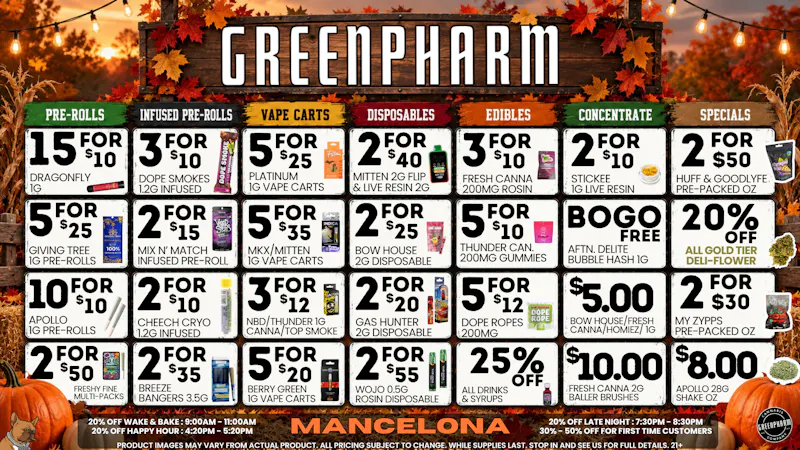 Green Pharm - Mancelona -Recreational 🍂🍂FALLING PRICES ON GREAT PRODUCTS AT GREENPHARM