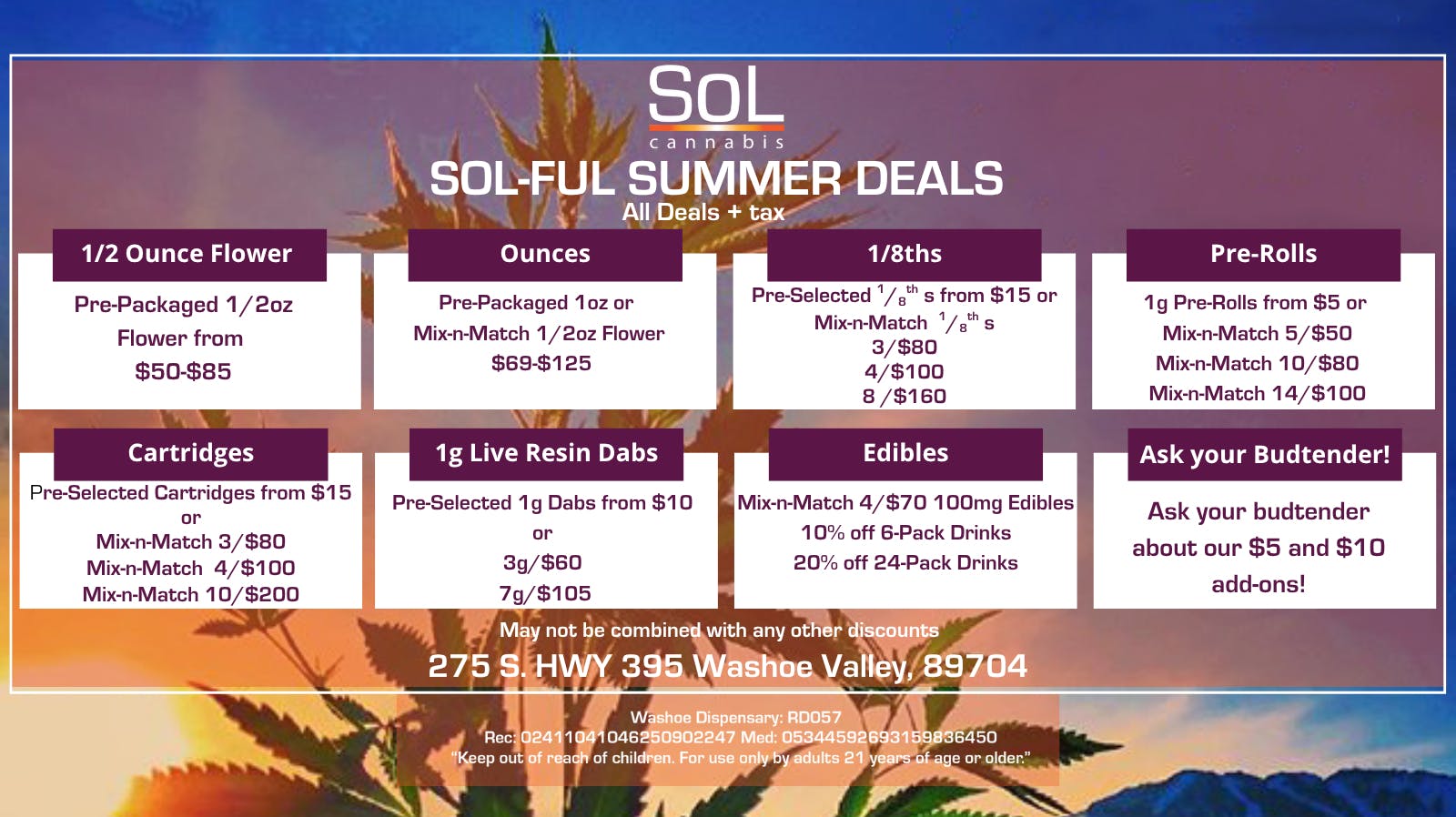 SoL Cannabis Everyday Deals!