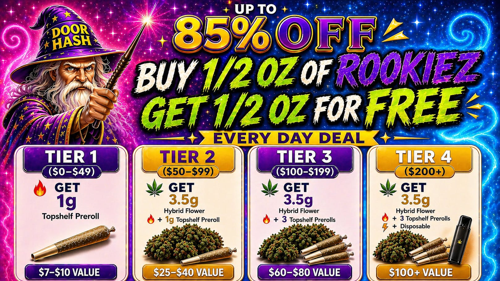 Doorhash - Harbor City GET 1/2OZ FOR FREE WITH YOUR 1/2OZ OF ROOKIEZ 🎁🎆