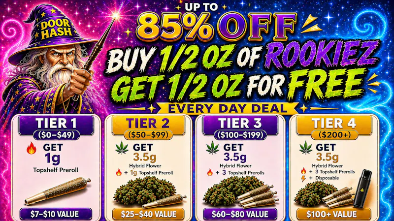 Doorhash - Harbor City GET 1/2OZ FOR FREE WITH YOUR 1/2OZ OF ROOKIEZ 🎁🎆