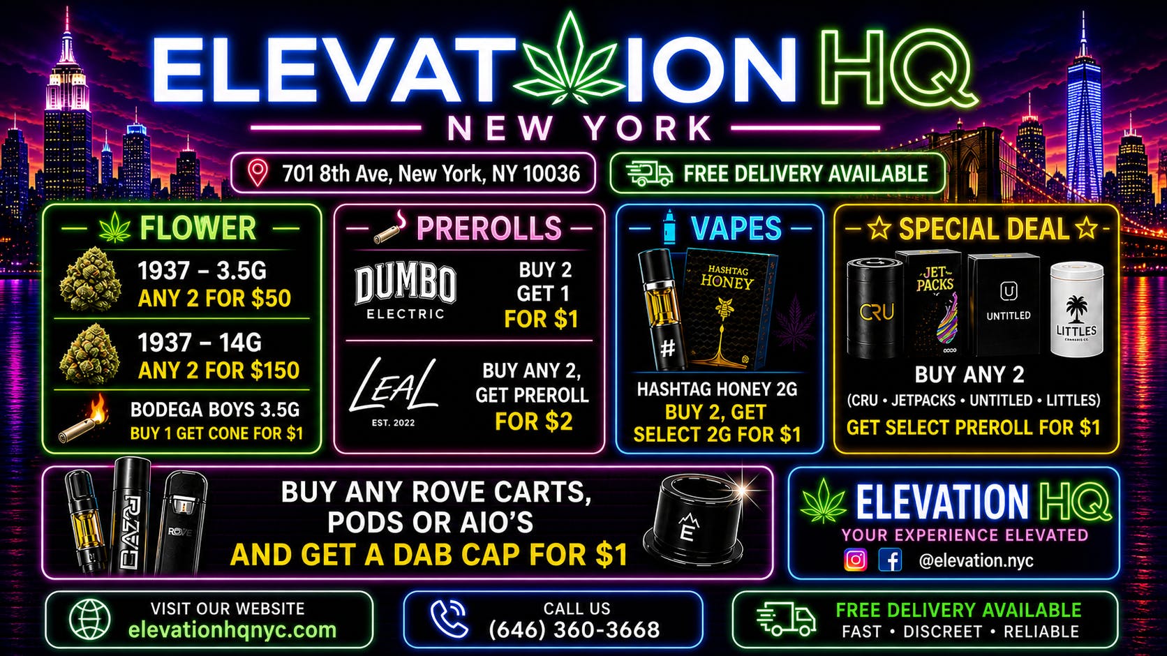 Elevation HQ New York Cannabis Dispensary 🔥 ELEVATION HQ – DAILY DEALS 🔥