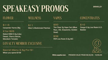 Speakeasy Dispensary - Brinkley Speakeasy Brinkley Promos 9/22