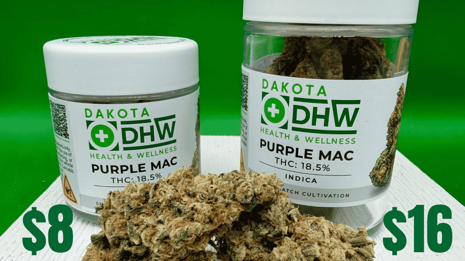 Dakota Health and Wellness $8 1/8th's and $16 1/4's on In-House Purple MAC
