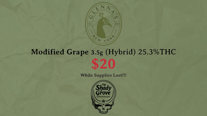 The Shady Grove Dispensary Glennas Modified Grape $20 3.5g
