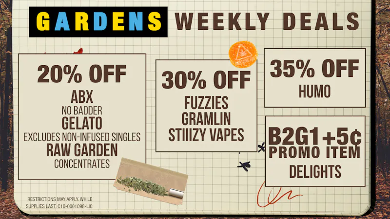 GARDENS DISPENSARY RELEAF ON VINE Weekly Deals 9/17 - 9/24