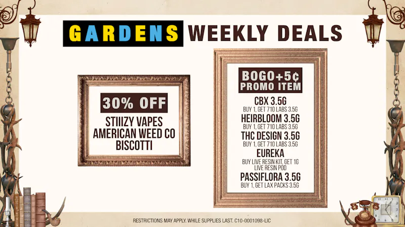 GARDENS DISPENSARY RELEAF ON VINE Weekly Deals 10/1 - 10/8