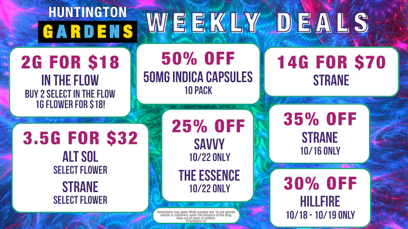 Huntington Gardens Weekly Deals 10/15 - 10/21
