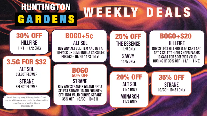 Huntington Gardens Weekly Deals 10/29 - 11/5