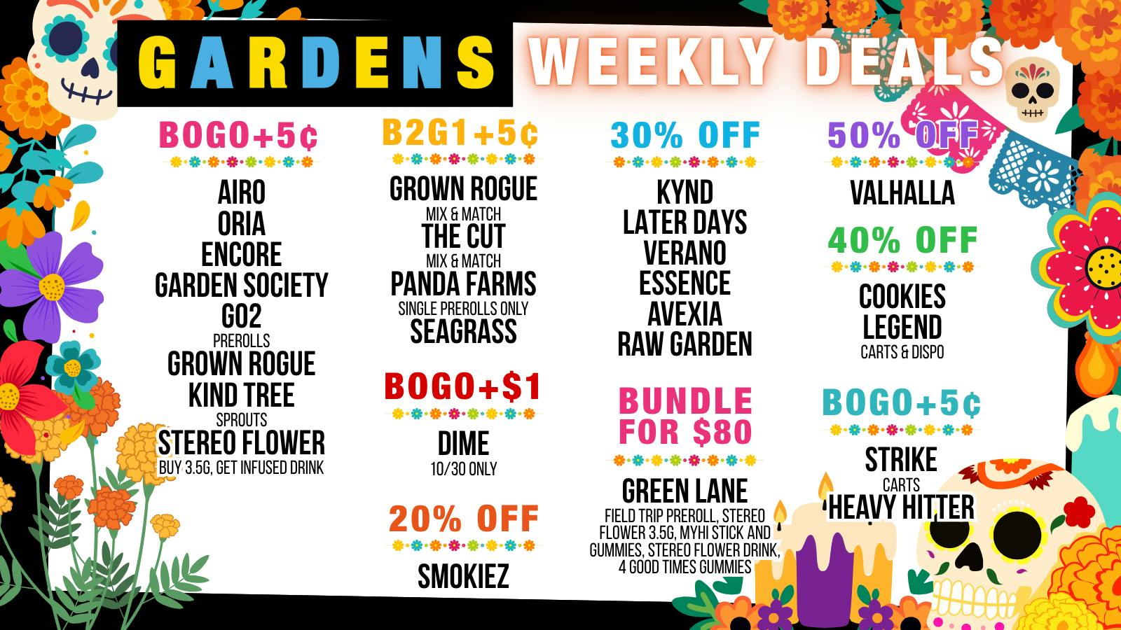 Garfield Gardens Dispensary Weekly Deals 10/29 - 11/5