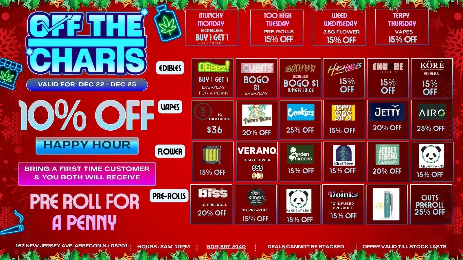 Off The Charts - New Jersey HAPPY HOLIDAZE!! FTP 25% OFF!!!! WEEK DAY DEALS
