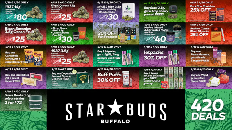 Star Buds Buffalo - Drive Thru 420 deals: 25% OFF, 30% OFF, price drops & more!