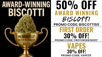 Golden Apple Cannabis Co. 50% Off Biscotti-30% Off Vapes-30% Off First Order