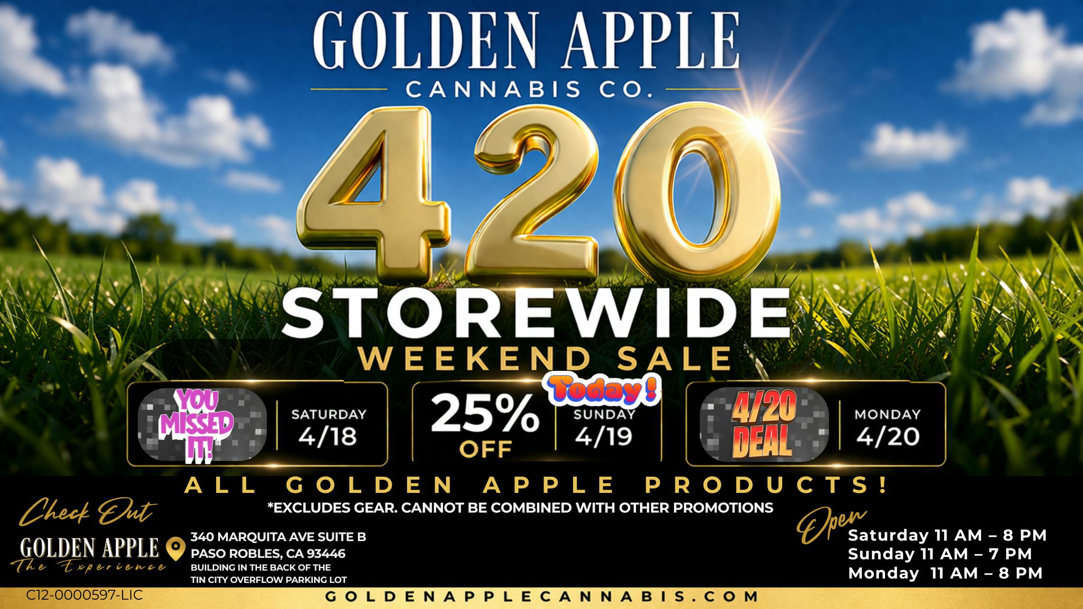Golden Apple Cannabis Co. HAPPY 420 WEEKEND! 25% OFF STOREWIDE TODAY!