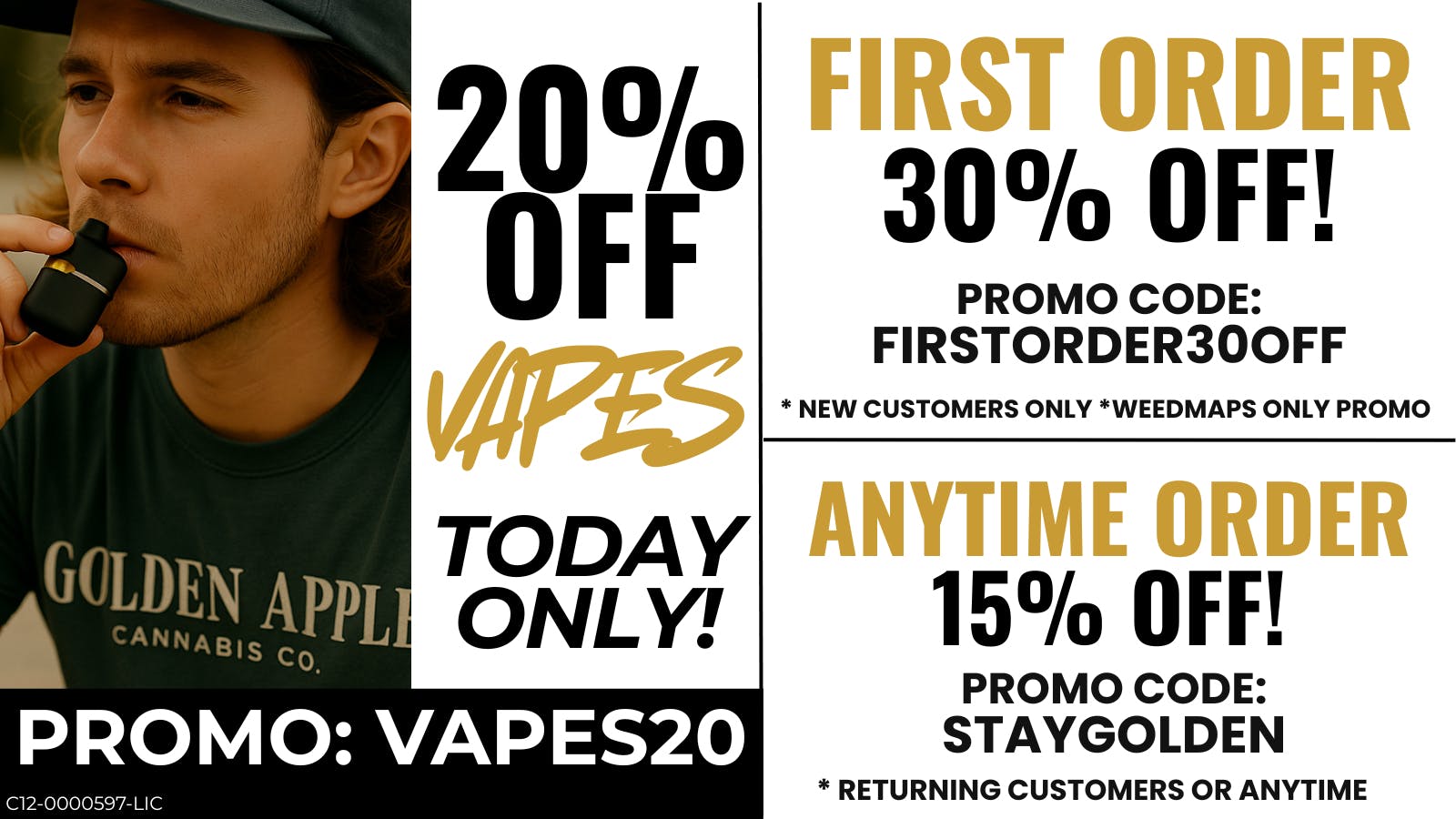 Golden Apple Cannabis Co. 20% OFF GOLDEN APPLE BRAND VAPES | 30% OFF FIRST