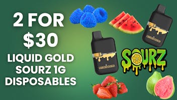 Green Gold Group 2 for $30 Liquid Gold Sourz 1g Disposables