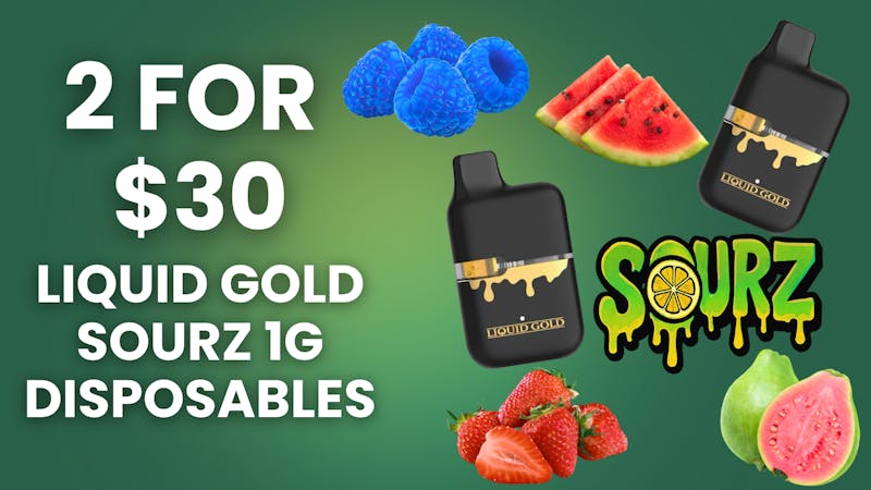 Green Gold Group 2 for $30 Liquid Gold Sourz 1g Disposables