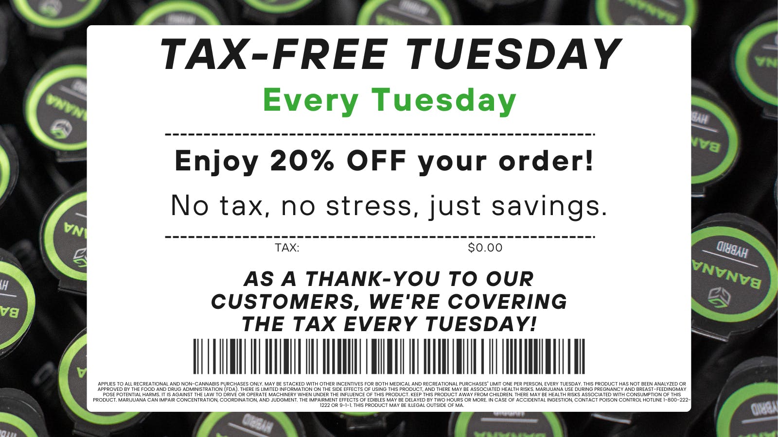 Green Gold Group Tax-Free Tuesday! 20% Off your order on Tuesday's!