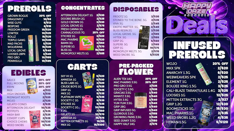 Happy Daze Happy Daze Deals: Purple Savings Across Menu Today
