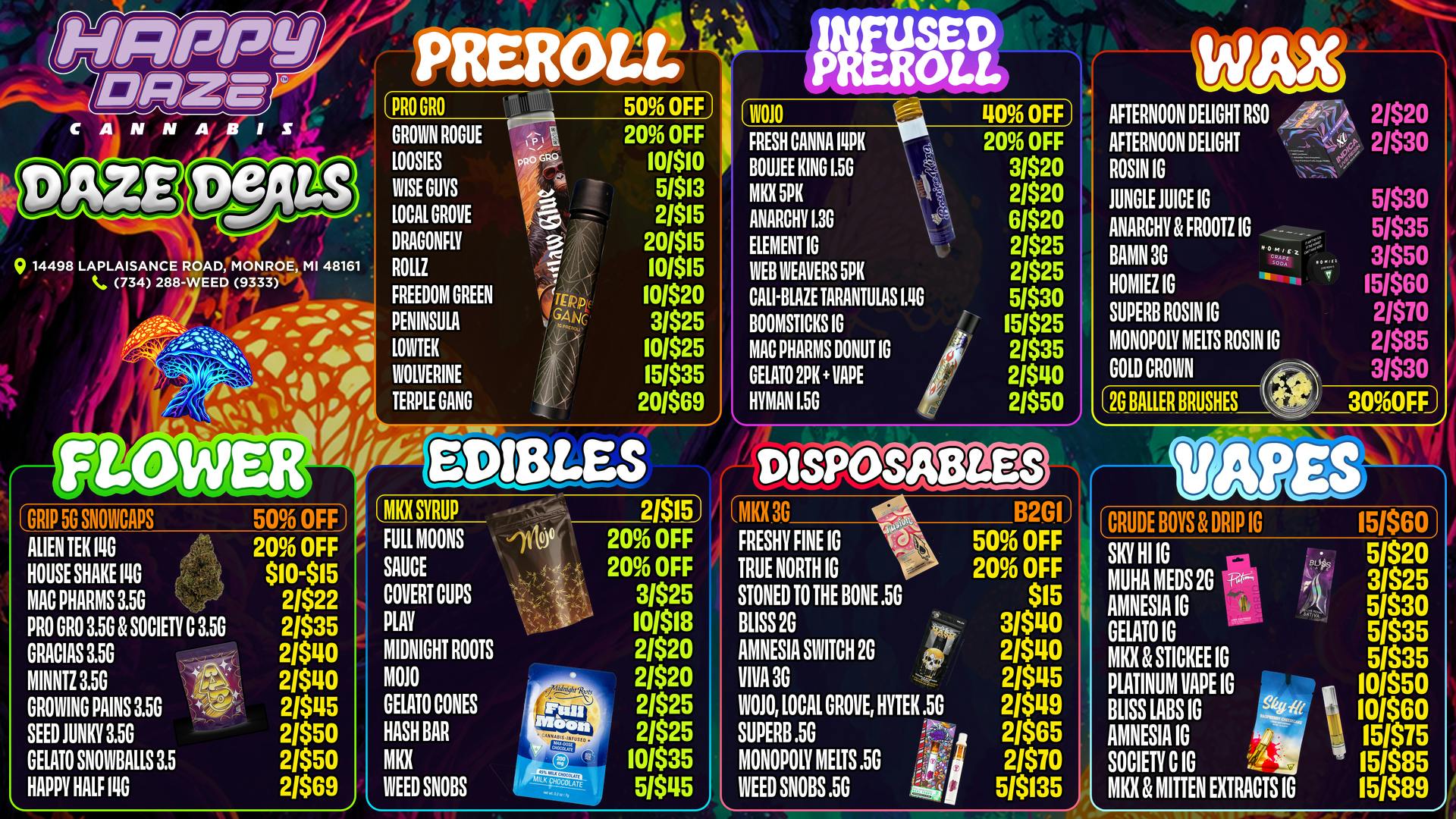 Happy Daze Happy Daze Monroe Deals: Trippy Menu Savings Today