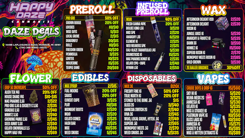 Happy Daze Happy Daze Monroe Deals: Trippy Menu Savings Today