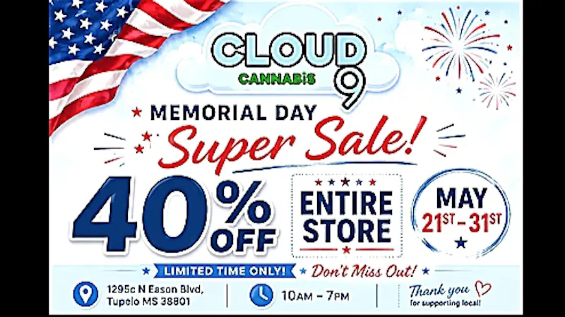 Cloud 9 Cannabis 40% Off Storewide May 21st-May 31st!