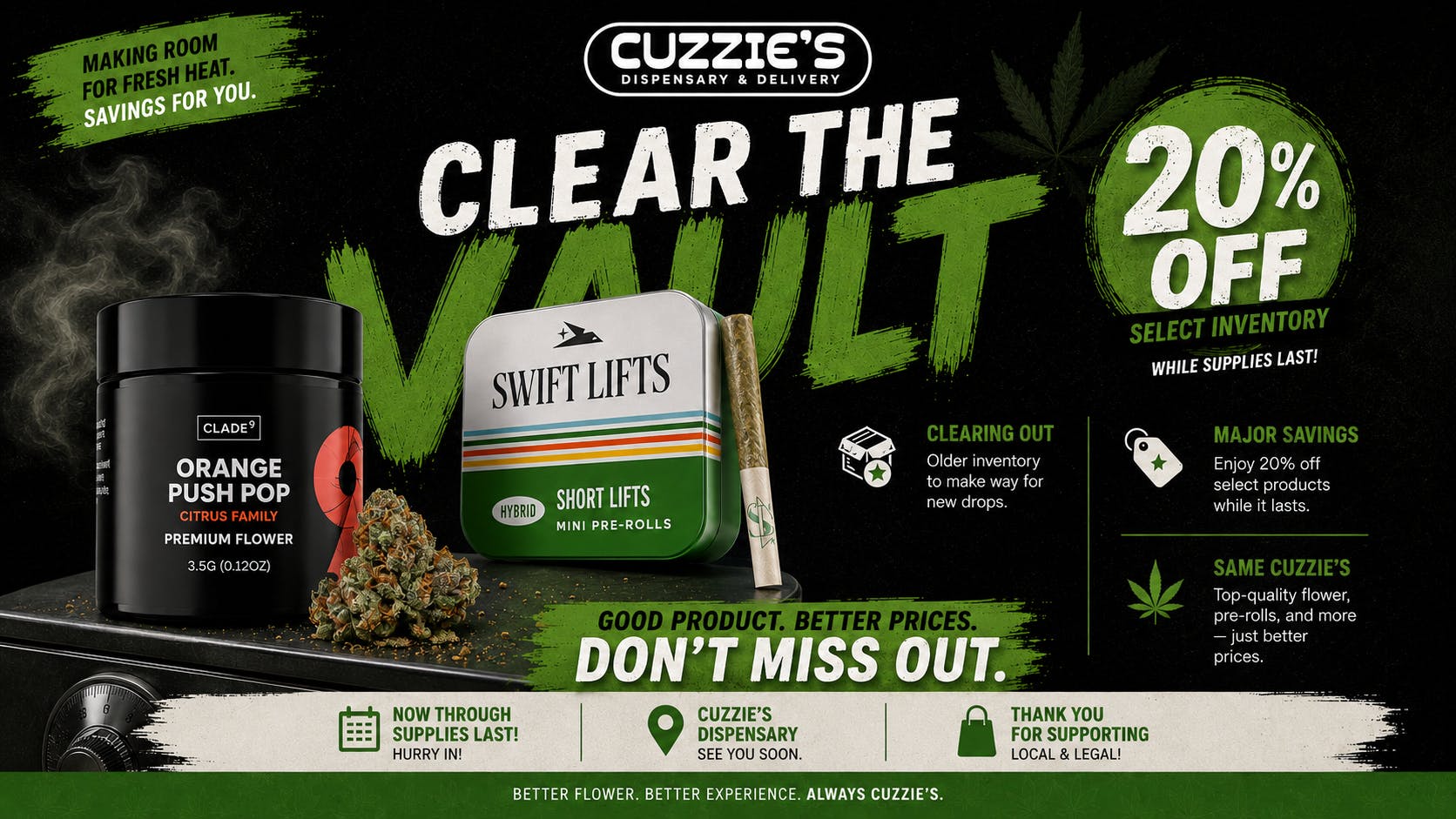 Cuzzies Dispensary Clear The Vault - Up To 20% Off