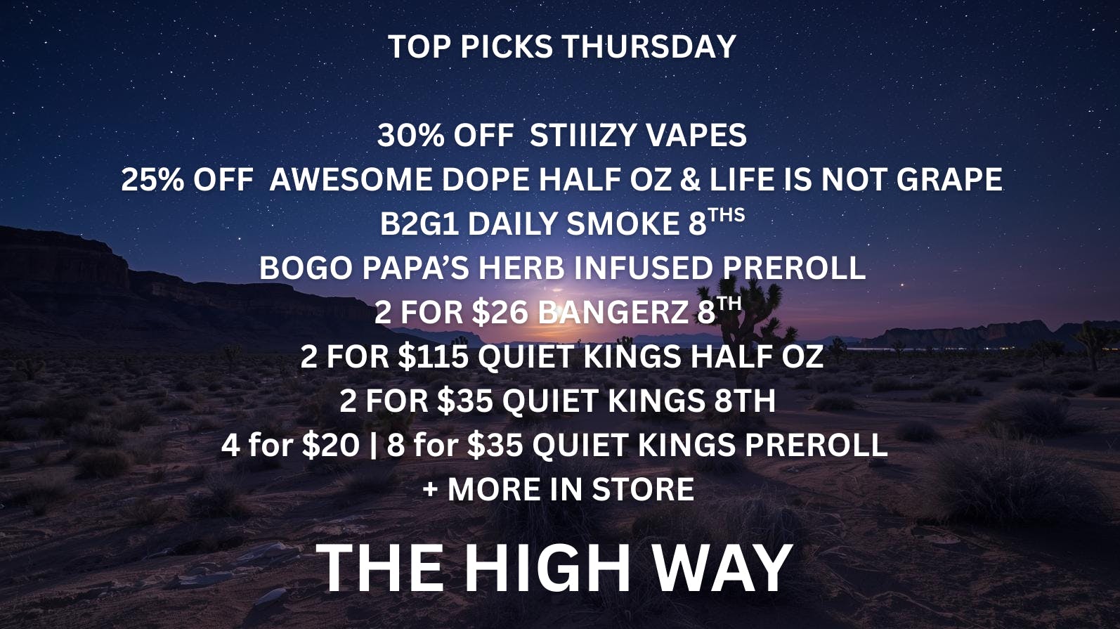 The High Way Top Picks Thursday