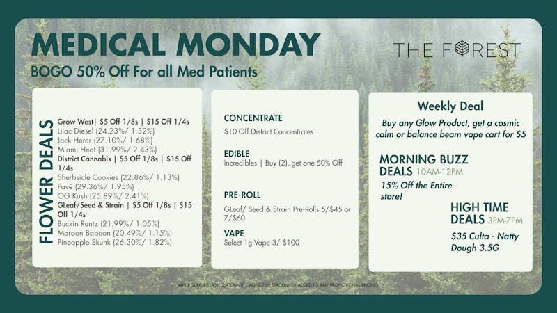 The Forest Baltimore MEDICAL MONDAY! BOGO 50% OFF FOR ALL MED PATIENTS