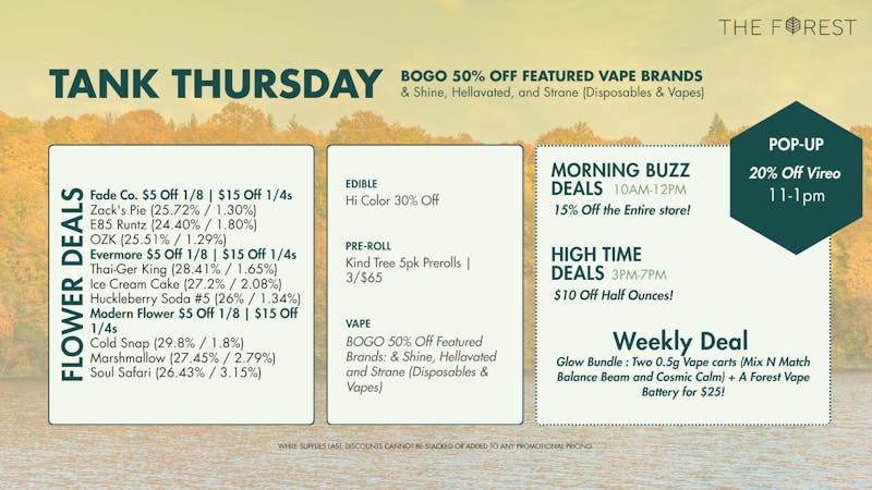 The Forest Baltimore TANK THURSDAY! BOGO 50% OFF FEATURED VAPE BRANDS