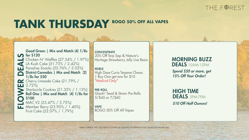 The Forest Baltimore TANK THURSDAY! BOGO 50% OFF ALL VAPES