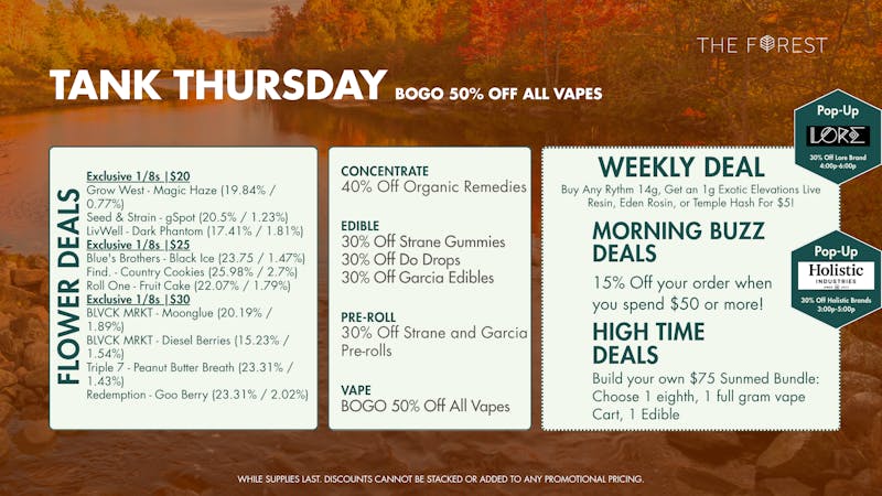 The Forest Baltimore TANK THURSDAY! BOGO 50% OFF ALL VAPES
