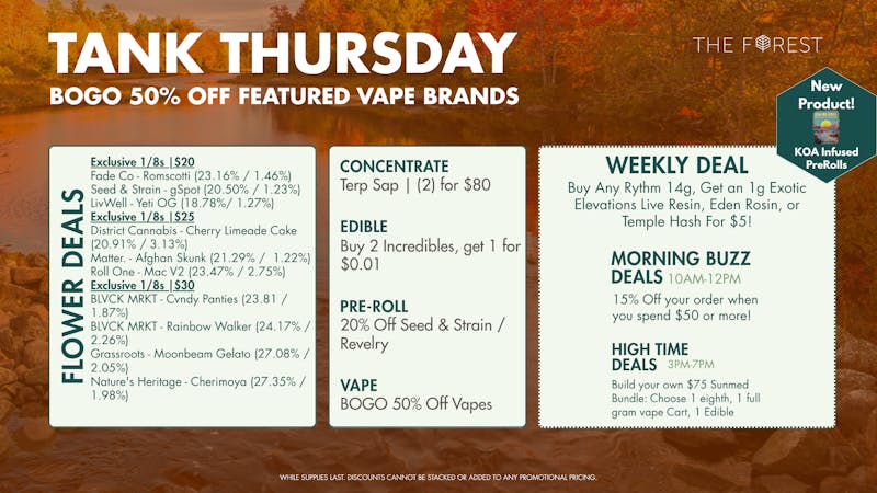 The Forest Baltimore TANK THURSDAY! BOGO 50% OFF FEATURED VAPE BRANDS