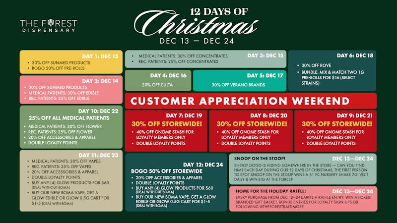 The Forest Baltimore FIRST DAY OF CHRISTMAS! BOGO 50% OFF ALL PREROLLS