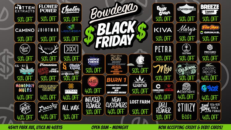 BOWDEGA UTICA - REC - OPEN LATE 50% off Top Brands @ Bowdega Open Til Midnight