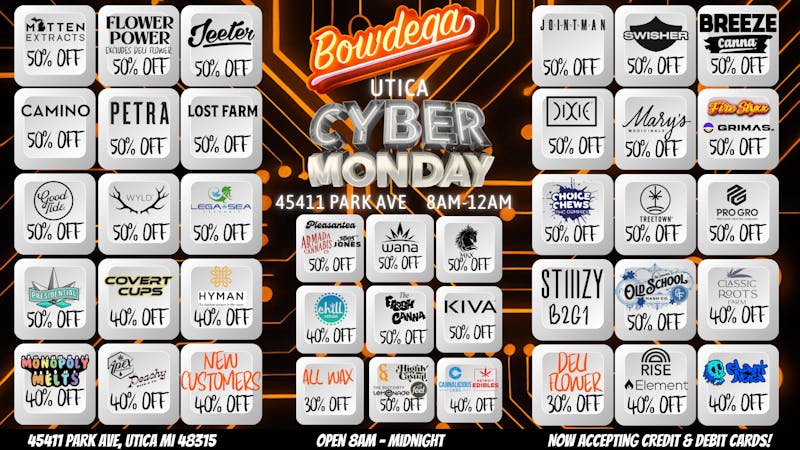 BOWDEGA UTICA - REC - OPEN LATE 50% off Top Brands @ Bowdega Open Til Midnight
