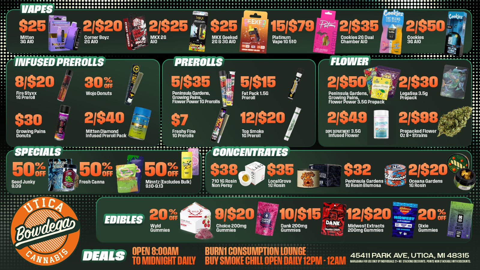 BOWDEGA UTICA - REC - OPEN LATE Bowdega Utica Open Until Midnight!