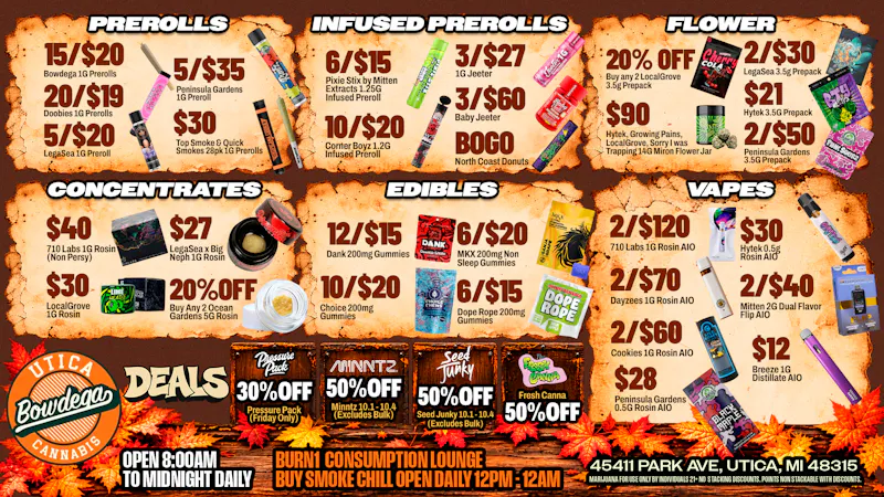 BOWDEGA UTICA - REC - OPEN LATE Bowdega Utica Open Until Midnight!