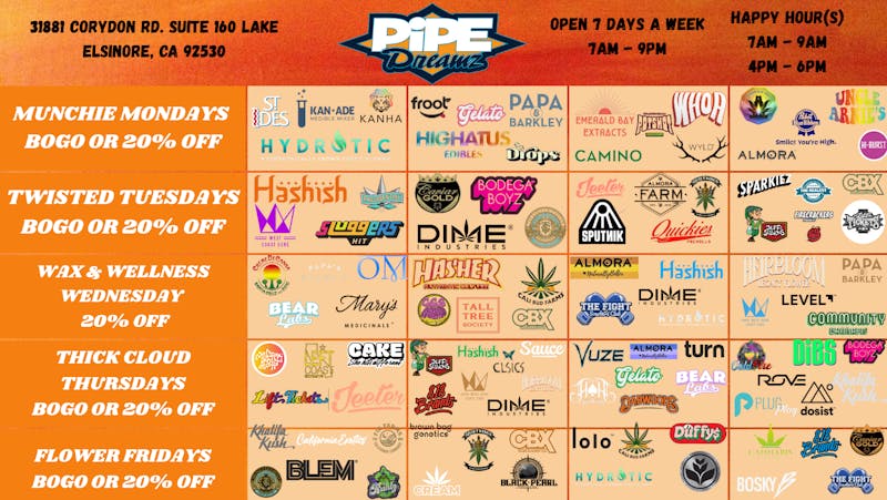 Pipe Dreamz WEEKLY BRAND SPECIALS