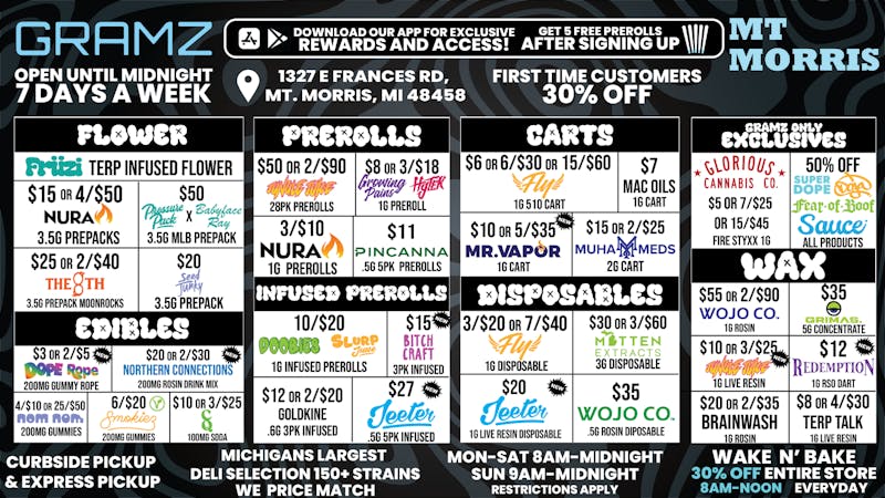 Gramz Cannabis - Mt. Morris OPEN UNTIL MIDNIGHT 7 DAYS A WEEK