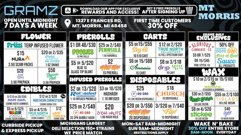 Gramz Cannabis - Mt. Morris OPEN UNTIL MIDNIGHT 7 DAYS A WEEK