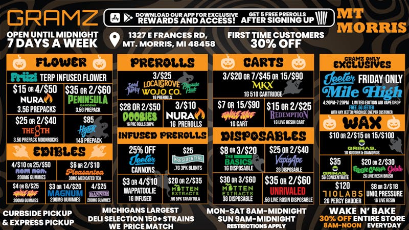 Gramz Cannabis - Mt. Morris OPEN UNTIL MIDNIGHT 7 DAYS A WEEK