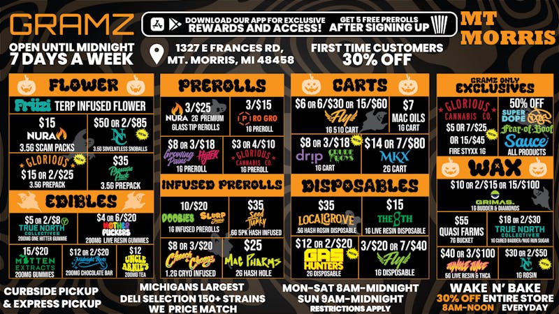 Gramz Cannabis - Mt. Morris OPEN UNTIL MIDNIGHT 7 DAYS A WEEK!