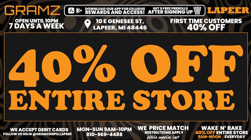 Gramz Cannabis - Lapeer 40% OFF ENTIRE STORE INCLUDING DELI!