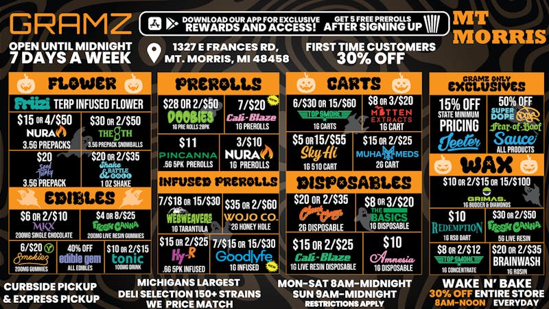 Gramz Cannabis - Mt. Morris OPEN UNTIL MIDNIGHT 7 DAYS A WEEK