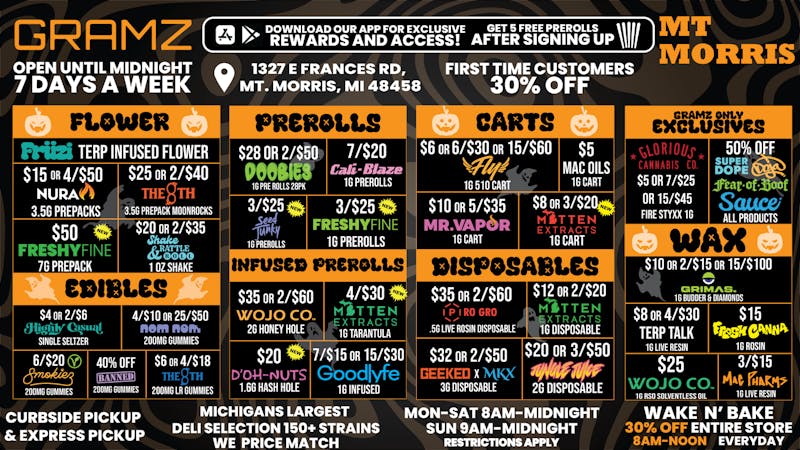 Gramz Cannabis - Mt. Morris OPEN UNTIL MIDNIGHT 7 DAYS A WEEK