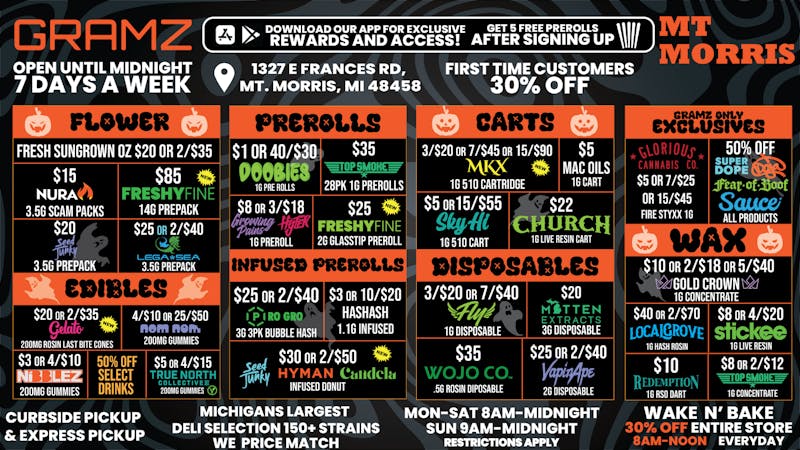 Gramz Cannabis - Mt. Morris OPEN UNTIL MIDNIGHT 7 DAYS A WEEK