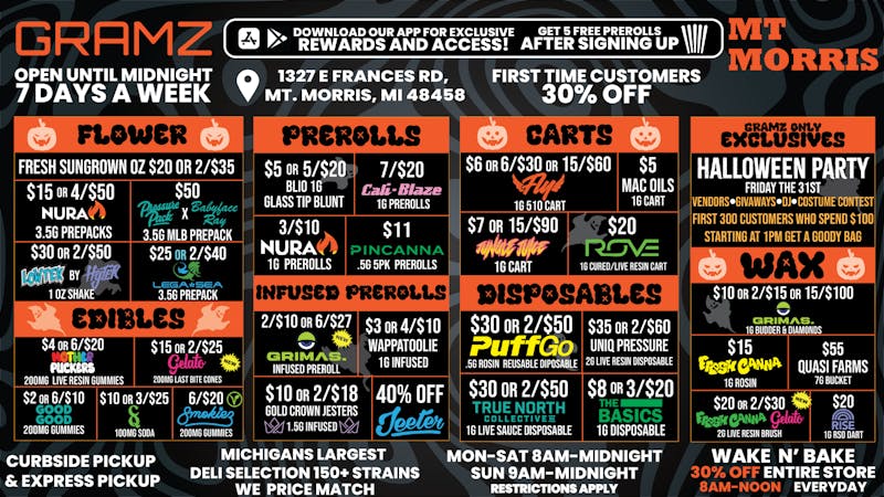 Gramz Cannabis - Mt. Morris OPEN UNTIL MIDNIGHT 7 DAYS A WEEK